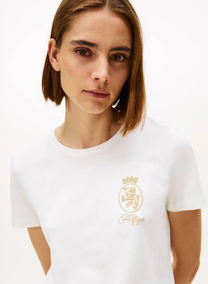 Tommy Hilfiger Ecru TH Crest Embroidery Crew Neck T-Shirt for Women | Best Price UAE