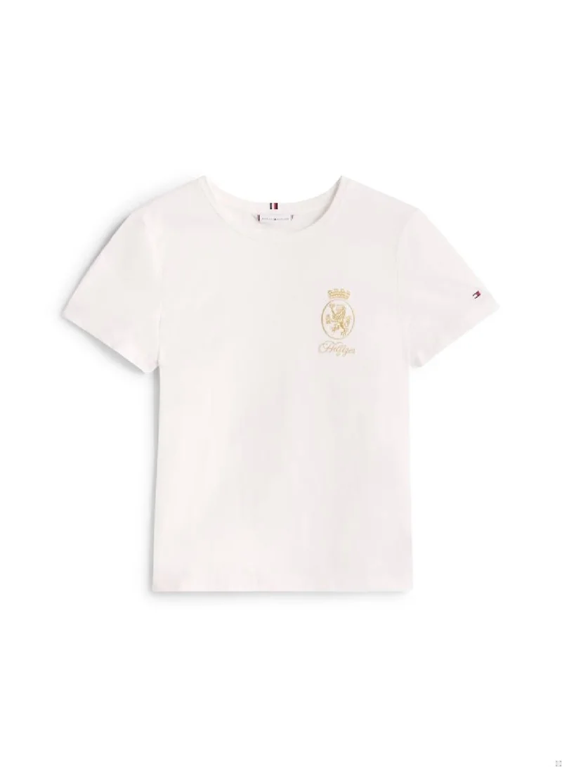 Tommy Hilfiger Ecru TH Crest Embroidery Crew Neck T-Shirt for Women | Best Price UAE