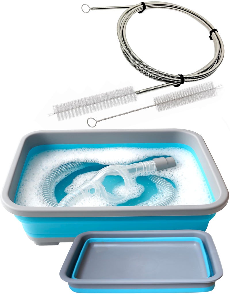 RawRock Hose and Mask for CPAP Cleaning Brush with Collapsible Wash Basin Bucket Tub - Essential Care Kit for CPAP Users, Suitable for 7 Feet Tubing and 22mm 19mm Diameter (Standard Set Basin & Brush) - Image 1