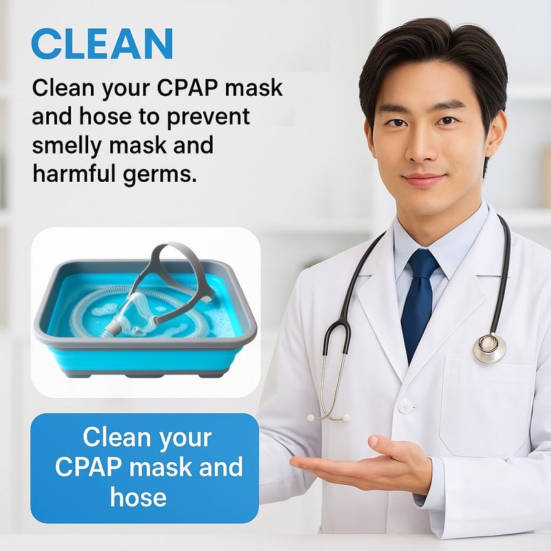 RawRock Hose and Mask for CPAP Cleaning Brush with Collapsible Wash Basin Bucket Tub - Essential Care Kit for CPAP Users, Suitable for 7 Feet Tubing and 22mm 19mm Diameter (Standard Set Basin & Brush) - Image 2