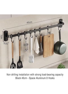 DAREU Kitchen Utensil Rail with Hooks Kitchen Hooks for Utensils Utensil Holder Wall Utensil Rack Utensil Hooks Clothes Hooks for Walls,Black,45cm  - Image 2