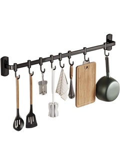 DAREU Kitchen Utensil Rail with Hooks Kitchen Hooks for Utensils Utensil Holder Wall Utensil Rack Utensil Hooks Clothes Hooks for Walls,Black,45cm  - Image 1