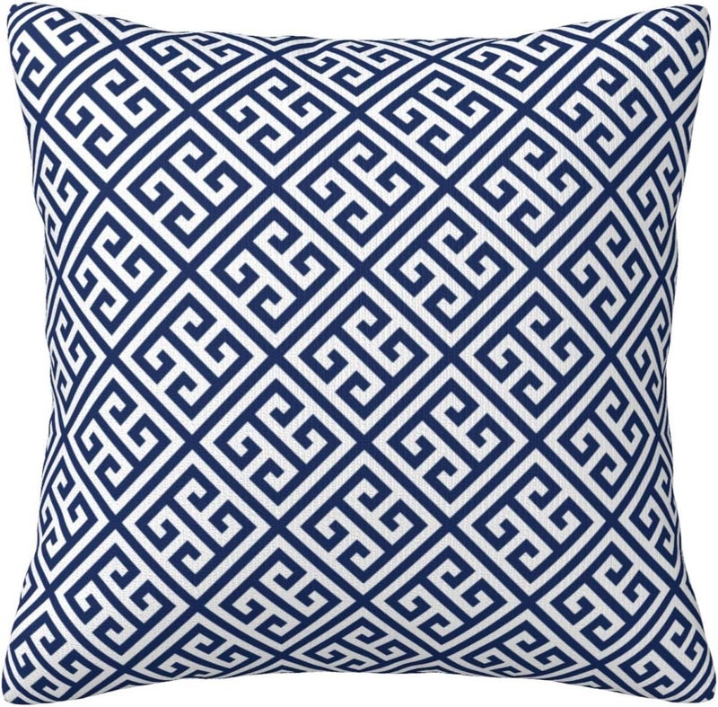 Navy Blue Greek Key Maze Frame Throw Pillow Covers, Super Soft and Breathable Pillowcases for Entryway Guestroom Porch Couch Housewarming,18 X 18 Inches