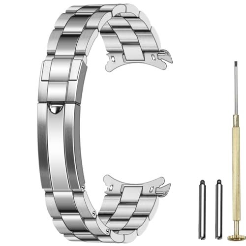 Juntan 22mm Stainless Steel Watch Band, Curved End Metal Watch Bands Strap for Men Women, Screw-in Heavy Replacement Bracelet Taper with Classic Oyster Buckle Silver - Image 1