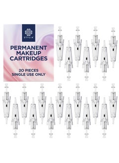 Stylia 20 Piece Permanent Makeup Cartridges For Microshading, Lip Lining, Detailing, Eyeliner & Eyebrows - Clear, Sharp, Disposable & Easy To Install - 1Rl For Lining & Shading  - Image 1
