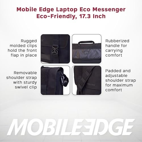 Mobile Edge ECO Laptop Messenger Bag for Men and Women, Fits Up To 17.3 Inch Laptops, Travel Work Computer Bag, Cotton Canvas, Padded Pockets, Black - Image 4