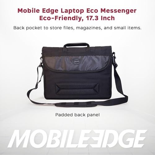 Mobile Edge ECO Laptop Messenger Bag for Men and Women, Fits Up To 17.3 Inch Laptops, Travel Work Computer Bag, Cotton Canvas, Padded Pockets, Black - Image 2