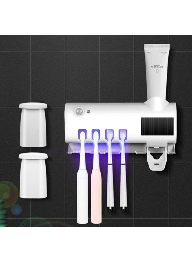 معقم وحامل فرشاة الأسنان بالأشعة فوق البنفسجية UV لاسلكي مثبت على الحائط – منظم فرش الأسنان ومعجون الأسنان - Image 4
