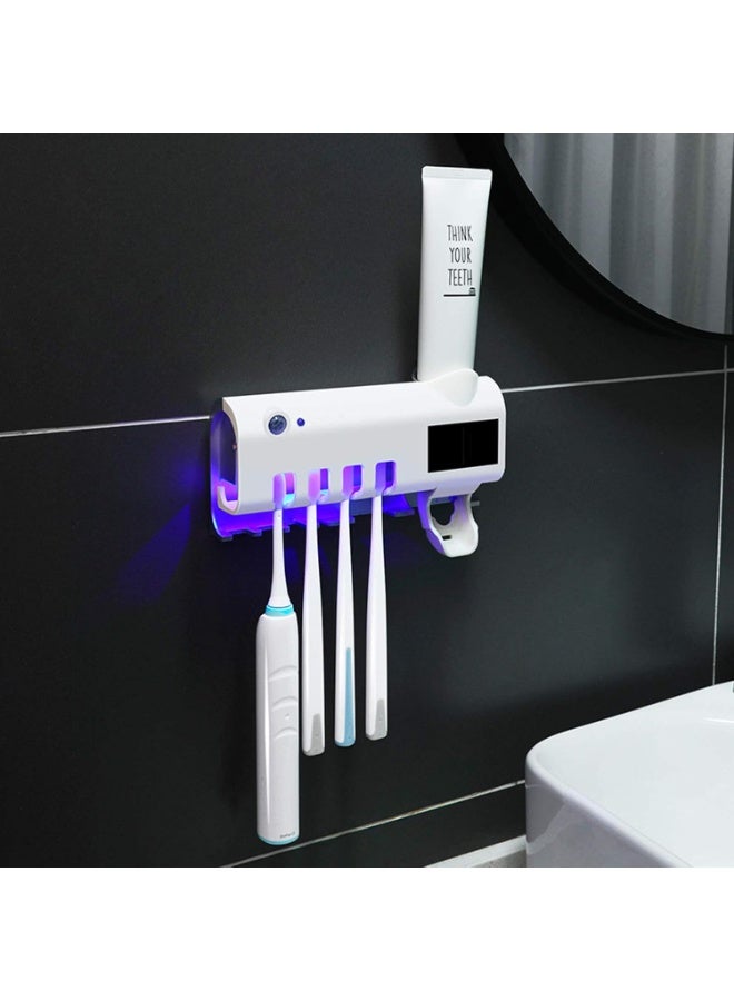 معقم وحامل فرشاة الأسنان بالأشعة فوق البنفسجية UV لاسلكي مثبت على الحائط – منظم فرش الأسنان ومعجون الأسنان - Image 1