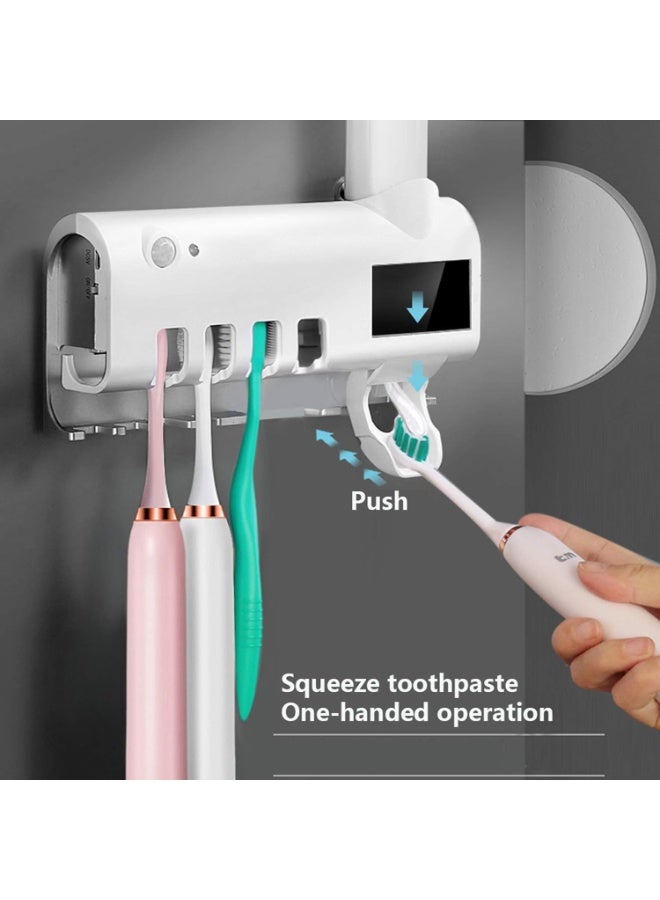 معقم وحامل فرشاة الأسنان بالأشعة فوق البنفسجية UV لاسلكي مثبت على الحائط – منظم فرش الأسنان ومعجون الأسنان - Image 2