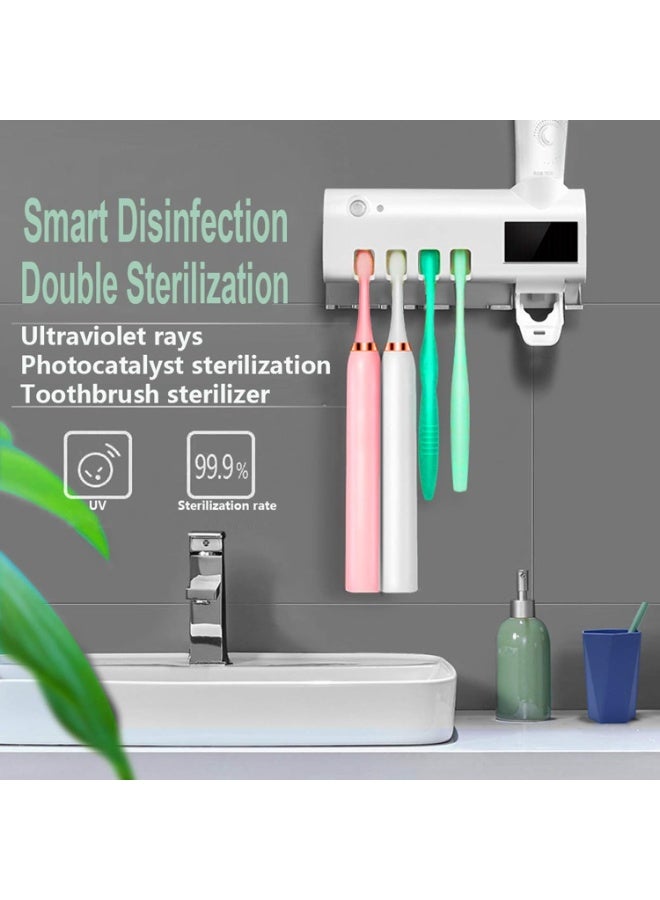 معقم وحامل فرشاة الأسنان بالأشعة فوق البنفسجية UV لاسلكي مثبت على الحائط – منظم فرش الأسنان ومعجون الأسنان - Image 3