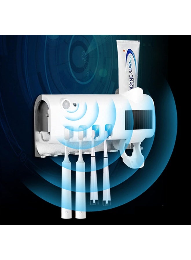 معقم وحامل فرشاة الأسنان بالأشعة فوق البنفسجية UV لاسلكي مثبت على الحائط – منظم فرش الأسنان ومعجون الأسنان - Image 5