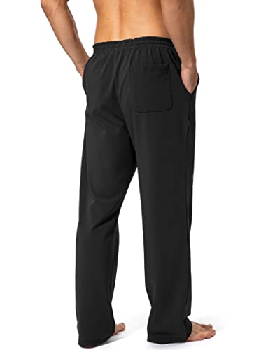 Pudolla Men's Cotton Yoga Sweatpants Athletic Lounge Pants Open Bottom Casual Jersey Pants for Men with Pockets (Black XX-Large) - Image 3