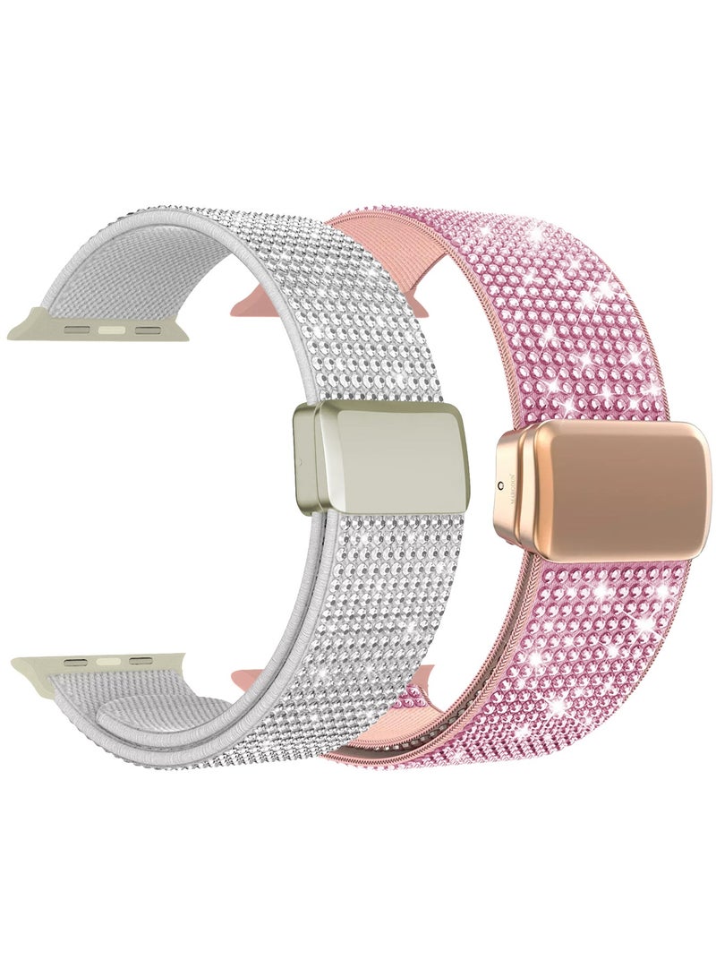 2Packs 38mm/40mm/41mm/42mm(Series 10) Strap Band for Apple Watch Series 1-9, SE & Ultra - Rhinestone Sparkle Watch Band - Image 1