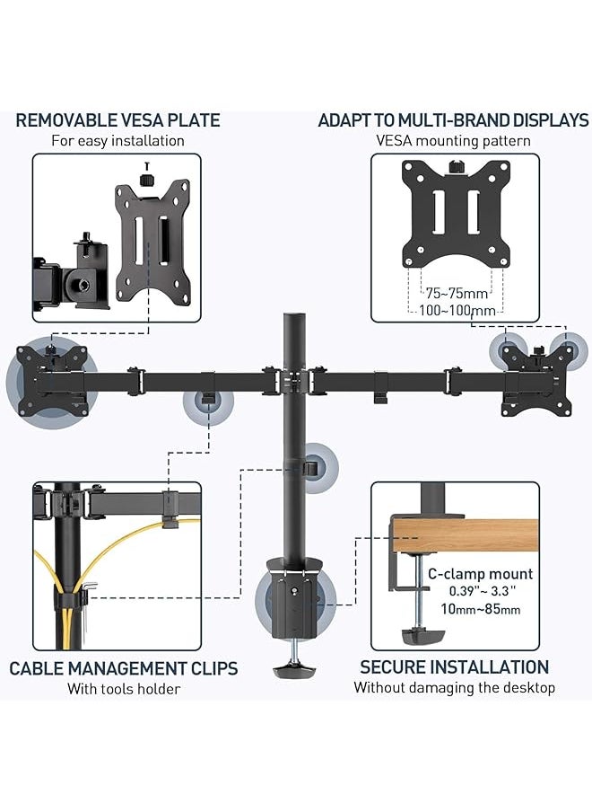 DMG TECH - Dual Monitor Stand Height Adjustable Spring Monitor Stand Monitor Arm Fully Adjustable Dual Lcd Monitor Desktop Stand With Clip Grommet Base Each Arm Holds 27 Inch Screen - Image 1
