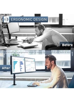 DMG TECH Dual Monitor Stand Height Adjustable Spring Monitor Stand Monitor Arm Fully Adjustable Dual Lcd Monitor Desktop Stand With Clip Grommet Base Each Arm Holds 27 Inch Screen  - Image 2
