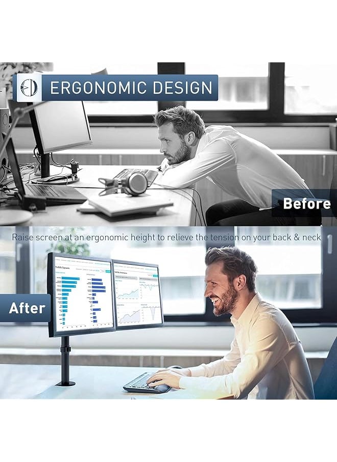 DMG TECH - Dual Monitor Stand Height Adjustable Spring Monitor Stand Monitor Arm Fully Adjustable Dual Lcd Monitor Desktop Stand With Clip Grommet Base Each Arm Holds 27 Inch Screen - Image 1