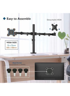 DMG TECH Dual Monitor Stand Height Adjustable Spring Monitor Stand Monitor Arm Fully Adjustable Dual Lcd Monitor Desktop Stand With Clip Grommet Base Each Arm Holds 27 Inch Screen  - Image 4