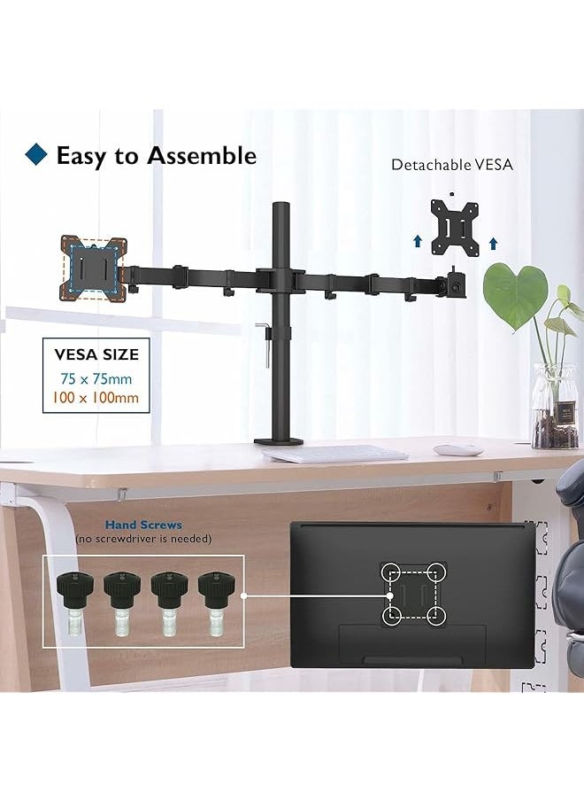 DMG TECH - Dual Monitor Stand Height Adjustable Spring Monitor Stand Monitor Arm Fully Adjustable Dual Lcd Monitor Desktop Stand With Clip Grommet Base Each Arm Holds 27 Inch Screen - Image 1