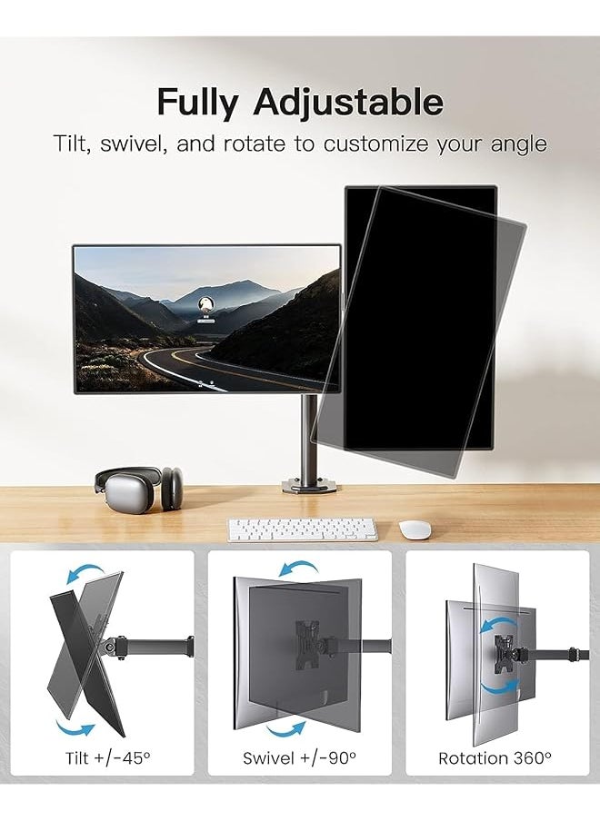 DMG TECH - Dual Monitor Stand Height Adjustable Spring Monitor Stand Monitor Arm Fully Adjustable Dual Lcd Monitor Desktop Stand With Clip Grommet Base Each Arm Holds 27 Inch Screen - Image 1