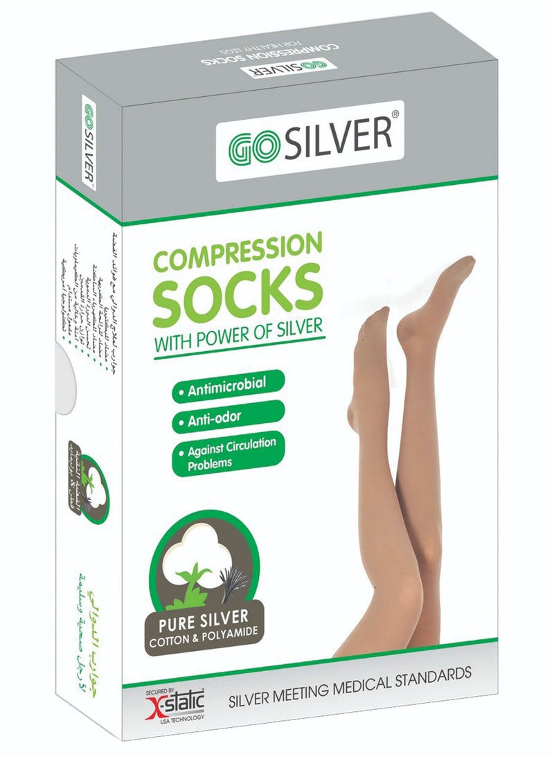 GO SILVER - Maternity Panty Hose Compression Socks, Class 2 (23-32 Mmhg) Closed Toe Flesh - Image 1