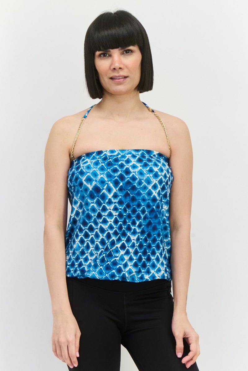 VINCE CAMUTO Women Halter Neck Allover Print Sleeveless Top, Multicolor - Image 1