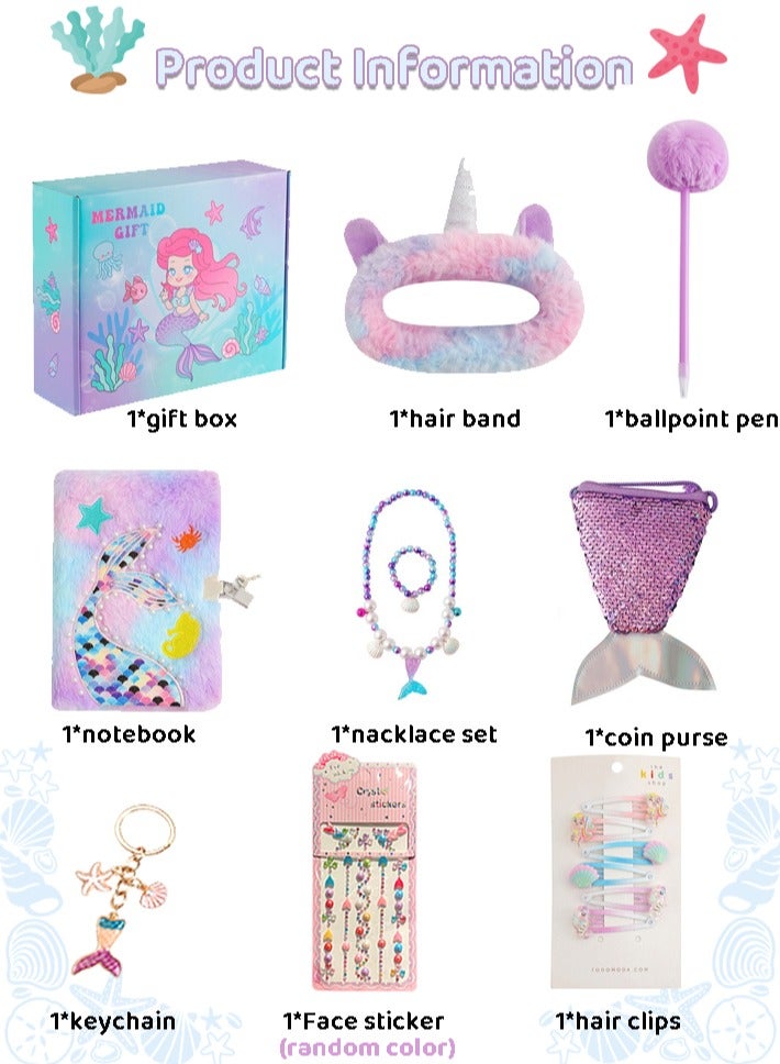 KINGMAZI Mermaid Girl Toy, Girl Gift Box Set, Girl Gift with Mermaid Notebook Hairpin and Necklace, Birthday Children's Day Girl Gift, Blue  - Image 2