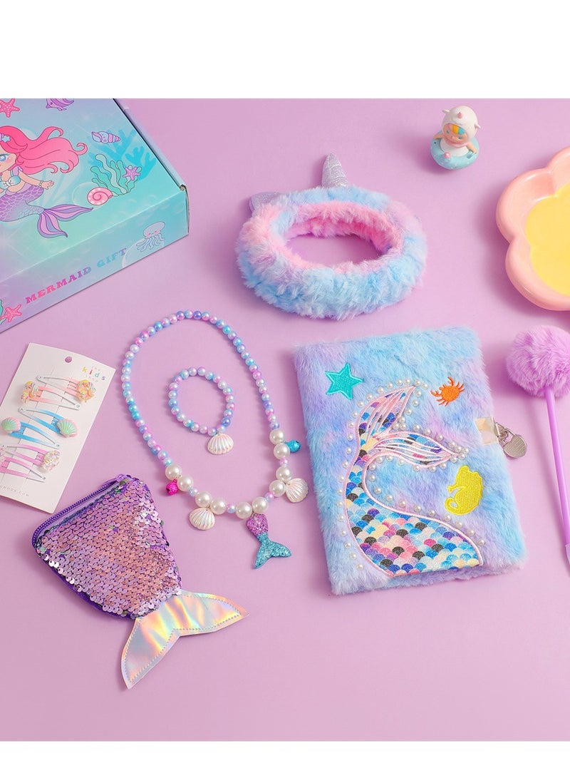 KINGMAZI Mermaid Girl Toy, Girl Gift Box Set, Girl Gift with Mermaid Notebook Hairpin and Necklace, Birthday Children's Day Girl Gift, Blue  - Image 4