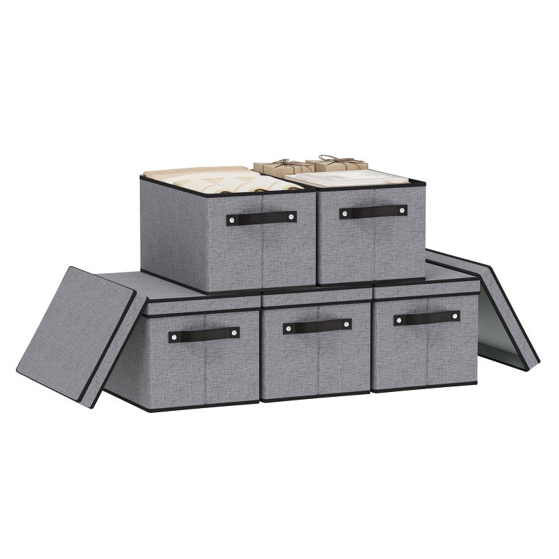 YheenLf Storage Boxes 15 x 98 x 83 Inch Baskets for Organizing with Lids Fabric Bins with Handles Decorative Linen Closet Organizers Gray 5 Pack