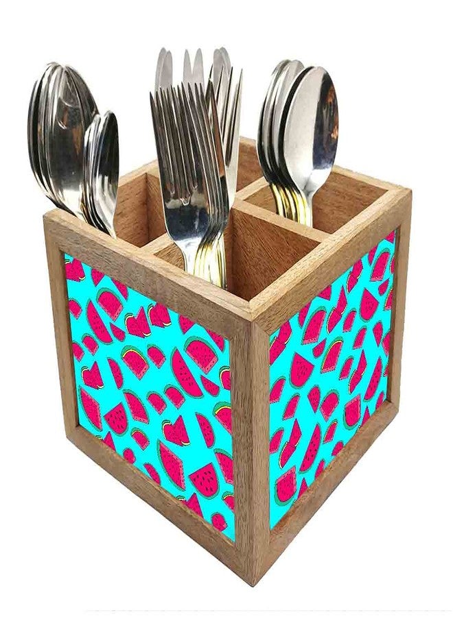 Nutcase Wooden Cutlery Stand Holder Silverware Caddy Spoons Forks Knives Organizer for Dining Table & Kitchen -Made in India-Spoons NOT Included - Watermelon Slice - Image 1