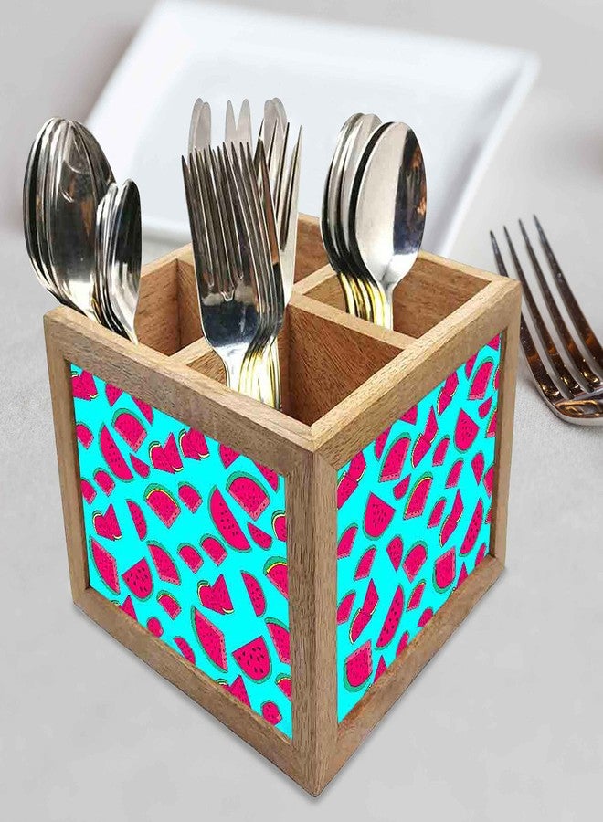 Nutcase Wooden Cutlery Stand Holder Silverware Caddy Spoons Forks Knives Organizer for Dining Table & Kitchen -Made in India-Spoons NOT Included - Watermelon Slice - Image 2