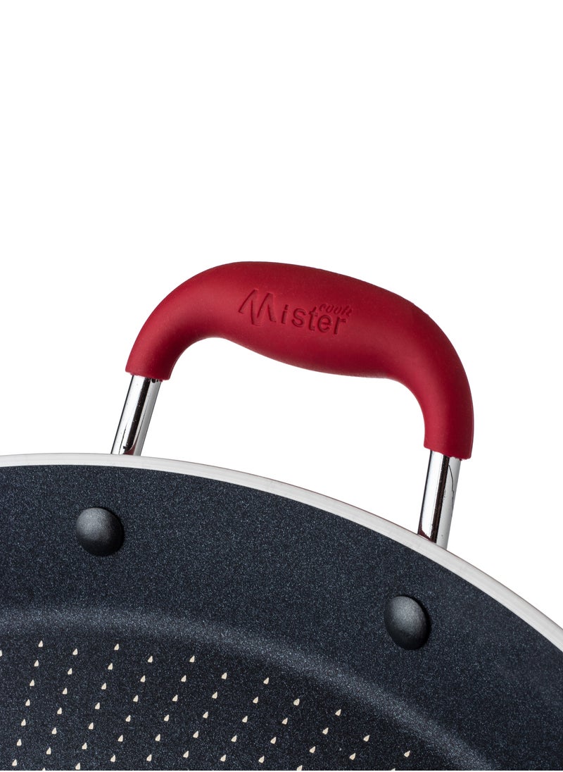 mister cook - A Two-Handed Non-Stick Aluminum Frying Pan With A Heat-Resistant Handle, Red/Black - Image 1