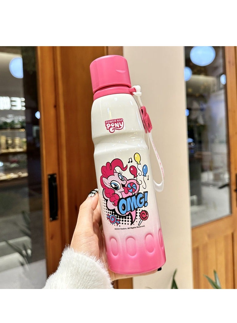 xozgdovg Ultraman children's thermos cup large capacity straw water cup 520ml Rose red pony Polly