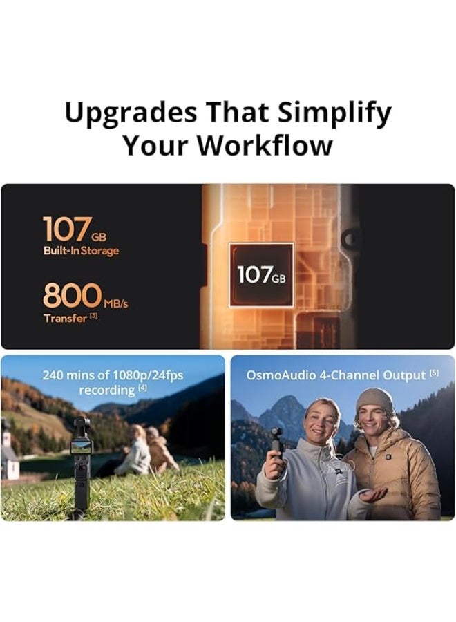 Osmo Pocket 4 Creator Combo, Pocket Gimbal Vlog Camera, 1″ CMOS & 4K/240fps, 3-Axis, 2× Lossless Zoom, 107GB Built-in Storage, Mic 3 Transmitter, Osmo Mini Tripod, UAE Version, Official Warranty - Image 5