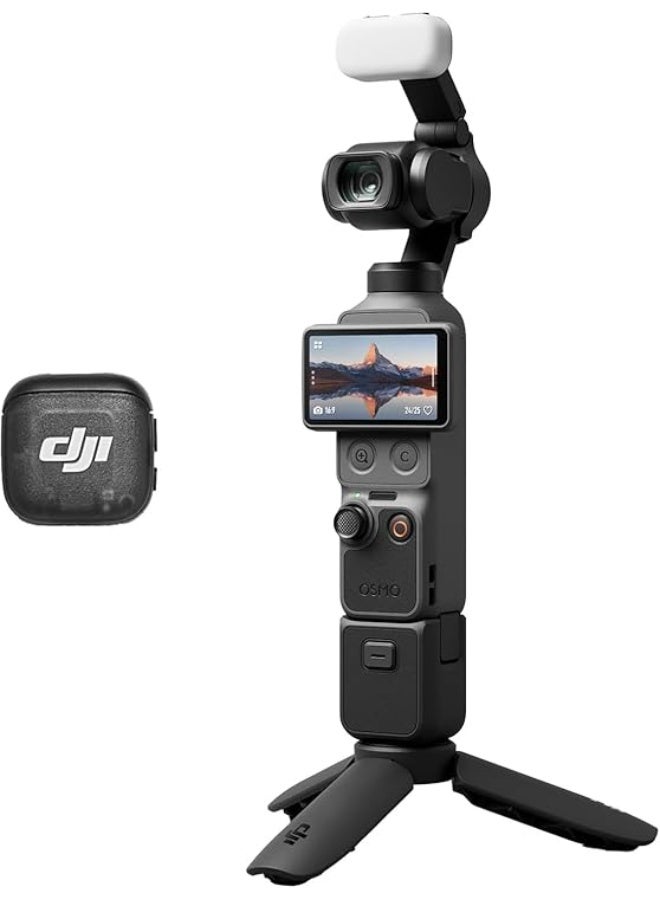 Osmo Pocket 4 Creator Combo, Pocket Gimbal Vlog Camera, 1″ CMOS & 4K/240fps, 3-Axis, 2× Lossless Zoom, 107GB Built-in Storage, Mic 3 Transmitter, Osmo Mini Tripod, UAE Version, Official Warranty - Image 1