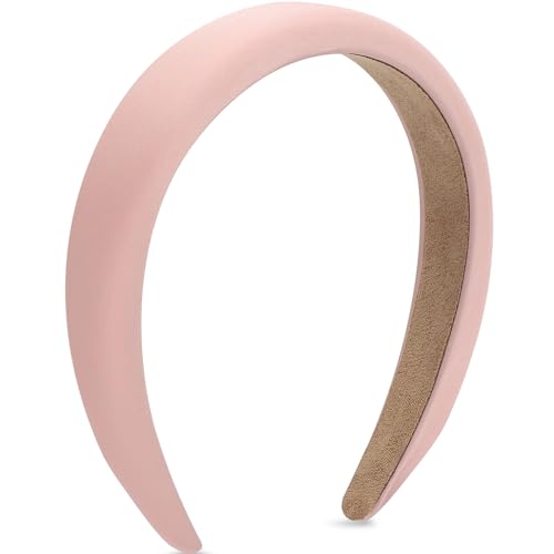 WantGor Padded Headband for Women Wide Sponge HeadBands Plain Solid Hair Band Hoops Vintage Yoga Head Bands Fashion Elastic Hairband Accessories Pink - Image 1