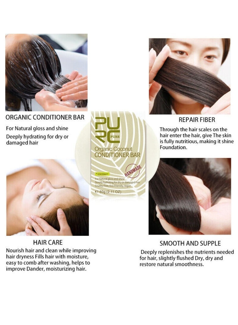 PURC 60g Organic Coconut Conditioner Bar Deeply Moisturizing Hydrating Conditioner Bar for Dry and Damaged Hair Natural Plant Extracts Ingredients Conditioner Bar for Nourishing and Shine - Image 3
