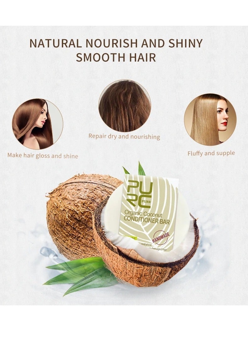 PURC 60g Organic Coconut Conditioner Bar Deeply Moisturizing Hydrating Conditioner Bar for Dry and Damaged Hair Natural Plant Extracts Ingredients Conditioner Bar for Nourishing and Shine - Image 4