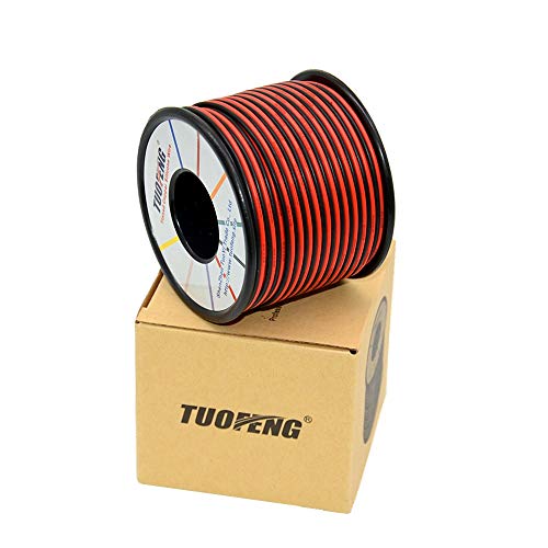 20 awg Wire Silicone Electrical Wire 200 feet Reel Black 100 ft Red 100 ft 2 Conductor Parallel Wire 20 Gauge Flexible Stranded Tinned Copper WireOD18mm