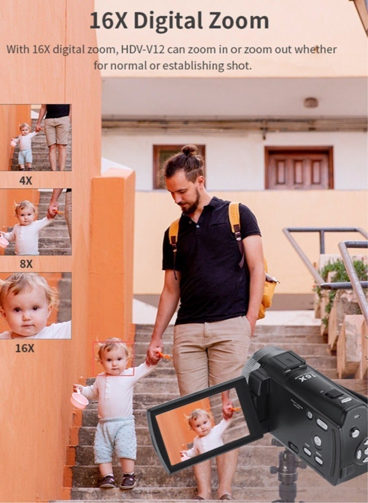 ORDRO 1080P Full HD 16X Digital Zoom Recording Video Camera كاميرا فيديو محمولة مع شاشة LCD قابلة للدوران 3.0 بوصة كحد أقصى. 30 ميجا بيكسل تدعم الرؤية الليلية كشف الوجه وتجميل الوجه - Image 4