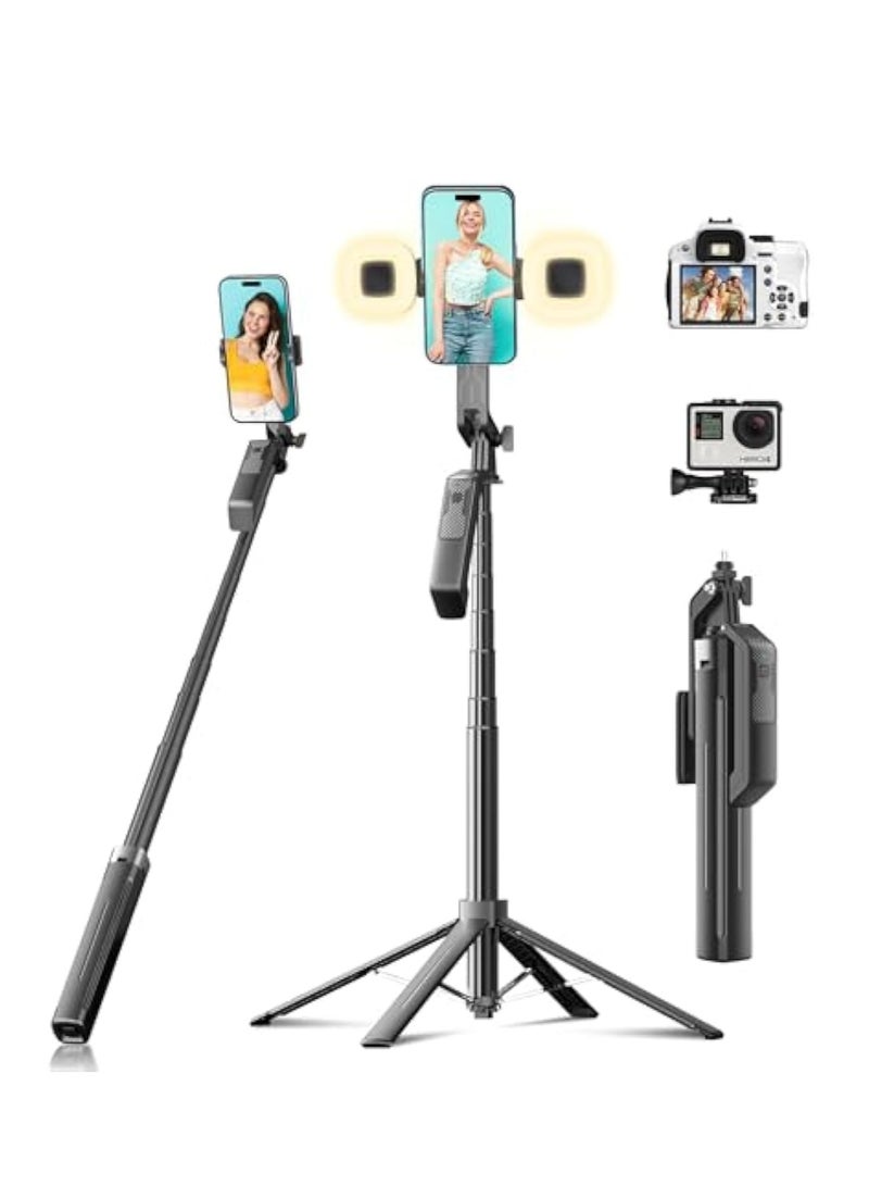 KASTWAVE Selfie Stick Phone Tripod, 71 inch Tall Cell Phone Holder with Detachable Wireless Remote and 2 LED Lights, Phone Tripod & Tall Travel Tripod, Phone Stand for iPhone, Android, Camera & Gopro  - Image 1