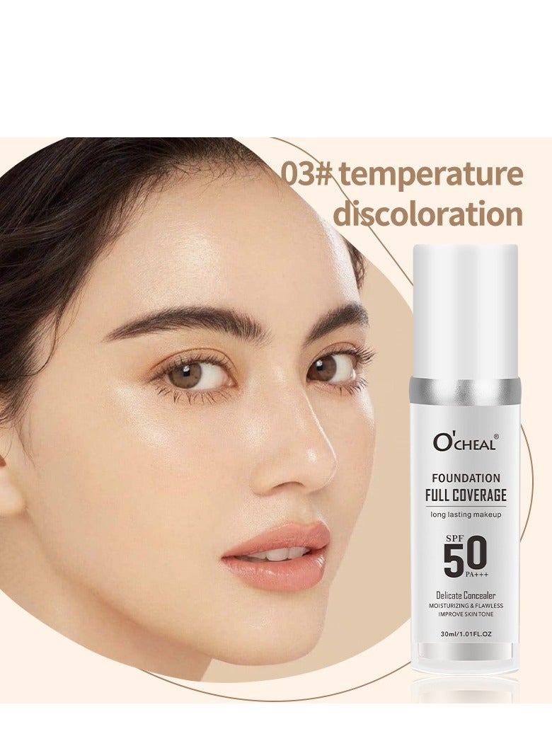 OCHEAL Full Coverage Foundation Colour Changing Foundation with SPF 50 Protection Sunscreen, Long Lasting Makeup,  Full Coverage Concealer Cream, Moisturizing and Flawelss - Image 1