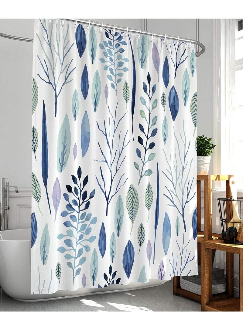 Shower Curtains Floral Curtain Leaf Plants Tropical Waterproof Fabric for Bathroom with 12 Plastic Hooks 72x72 Inch - Image 1