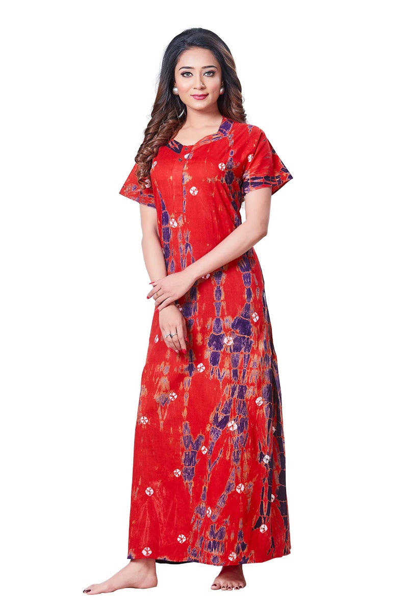 NEGLIGEE Women's Cotton Printed TIE DYE Maxi Gown Ankle Length Nighty Night Dress for Women Free Size - 1 Red - Image 5