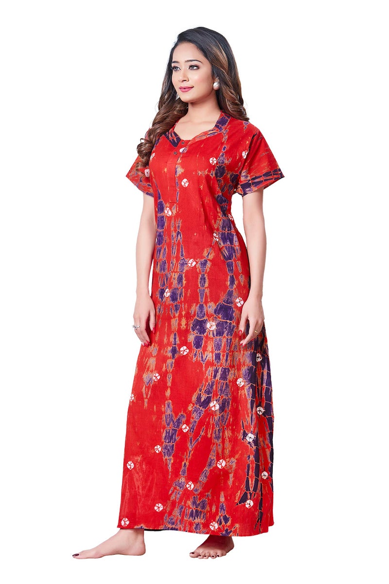 NEGLIGEE Women's Cotton Printed TIE DYE Maxi Gown Ankle Length Nighty Night Dress for Women Free Size - 1 Red - Image 3