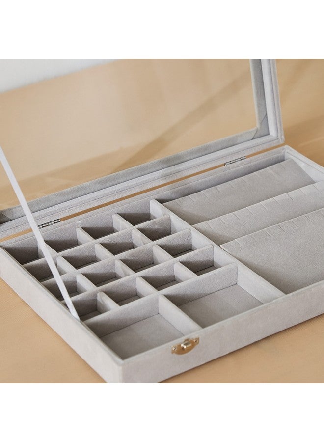 Home Box صندوق مجوهرات مخملي مع غطاء شفاف ٣٥ × ٢٤ × ٥.٥ سم  - Image 4