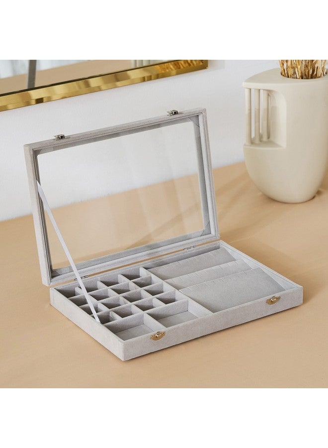Home Box صندوق مجوهرات مخملي مع غطاء شفاف ٣٥ × ٢٤ × ٥.٥ سم  - Image 2