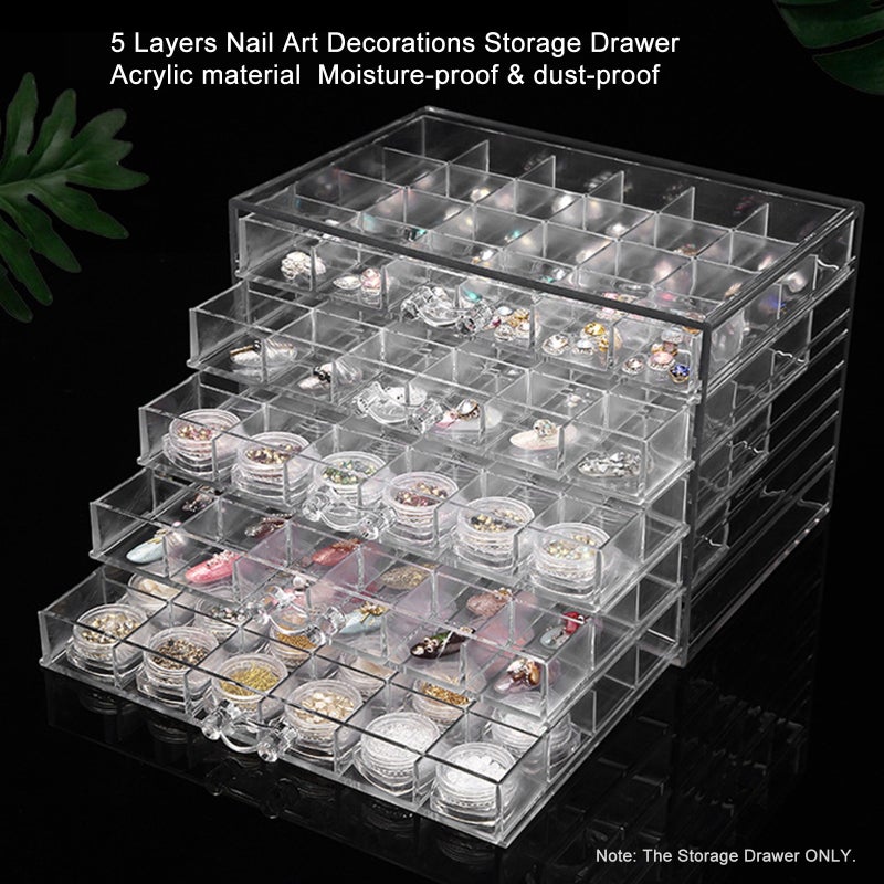 5 Layers Transparent Acrylic Storage Drawer for Nail Polish Art Display Jewelry Cosmetic Decorations 120 Grids Organizers Boxes - Image 2