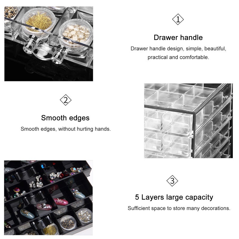5 Layers Transparent Acrylic Storage Drawer for Nail Polish Art Display Jewelry Cosmetic Decorations 120 Grids Organizers Boxes - Image 3