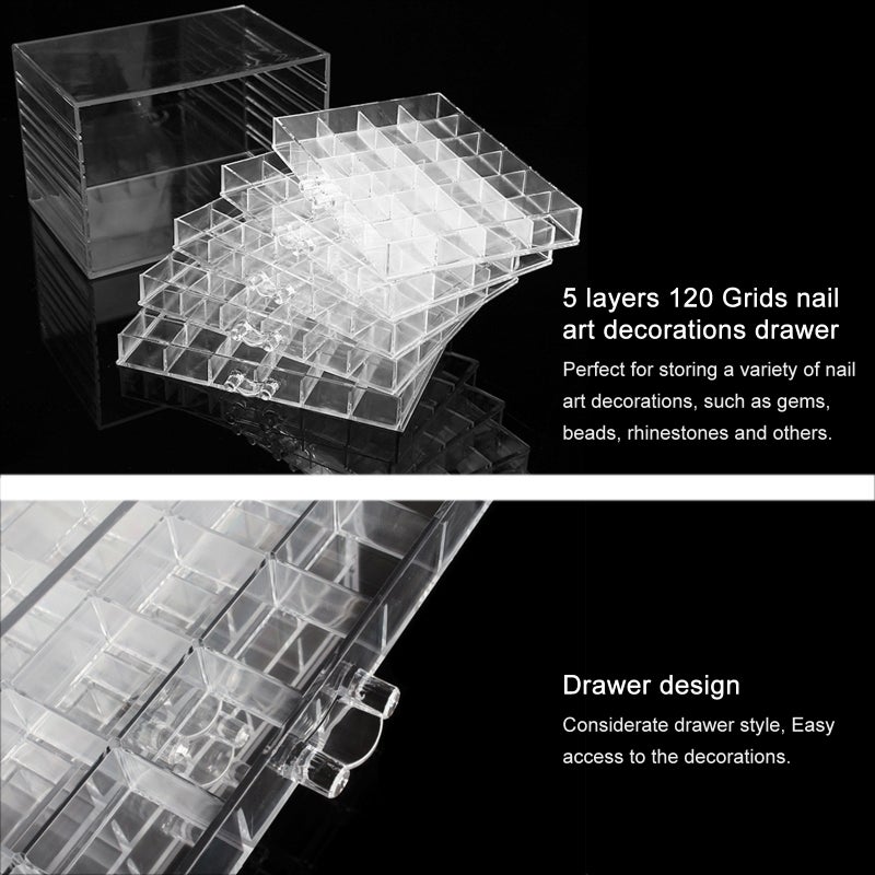 5 Layers Transparent Acrylic Storage Drawer for Nail Polish Art Display Jewelry Cosmetic Decorations 120 Grids Organizers Boxes - Image 5